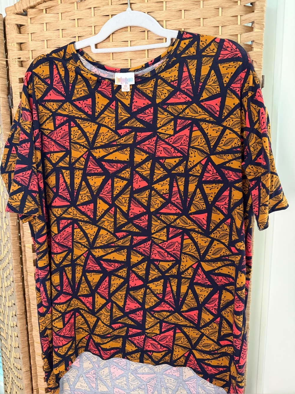 LuLaRoe Geometric Tunic in Mustard & Coral XS